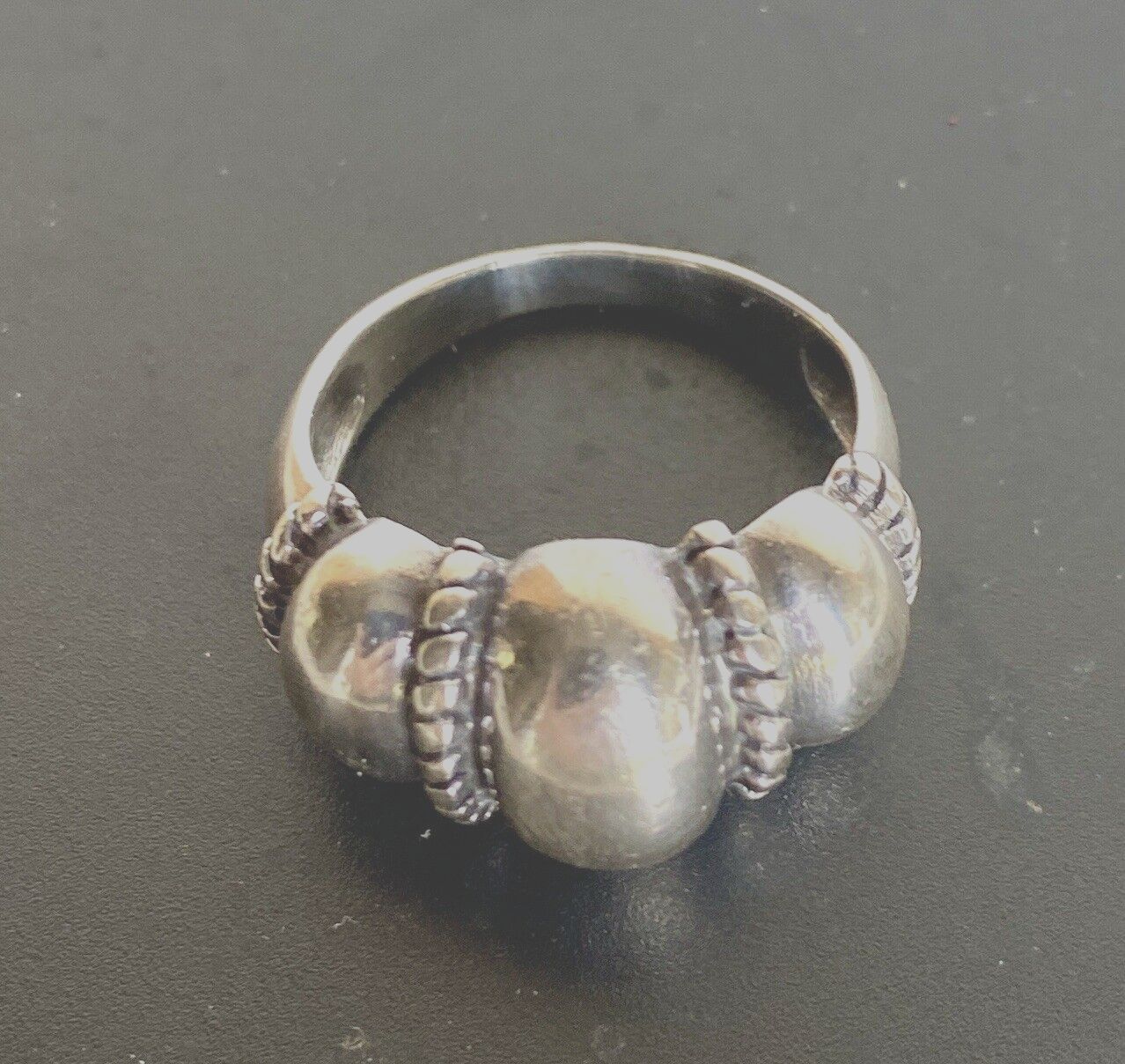 Vintage Sterling Silver 925 Dome Ring with Rope Accents, Size 9