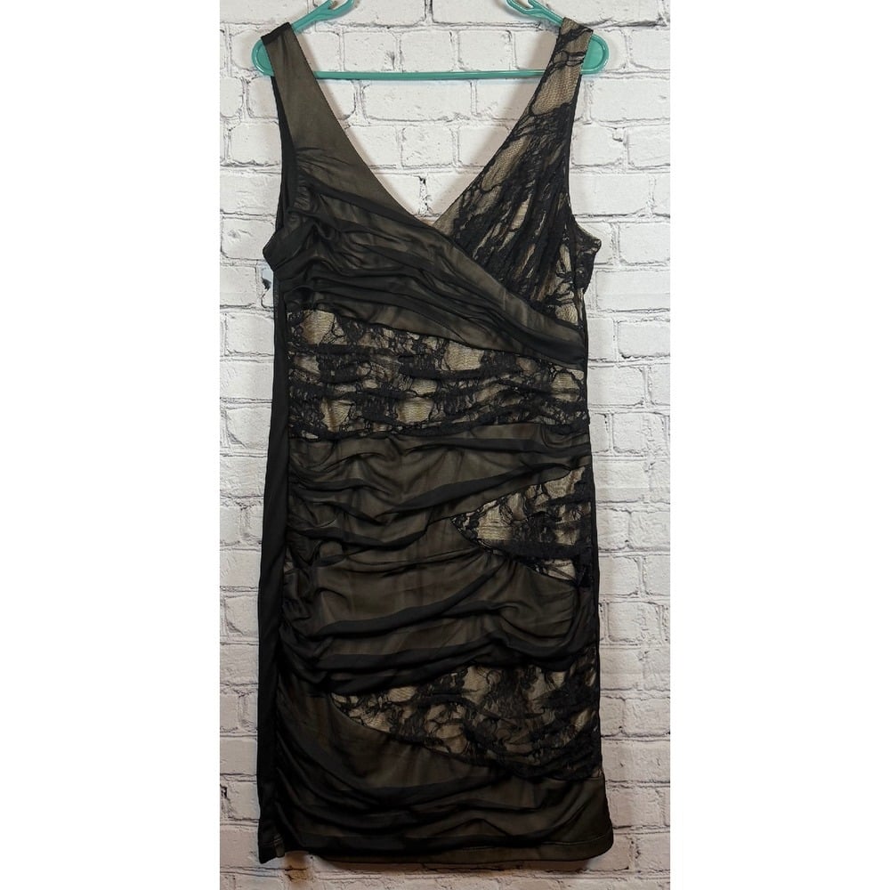 Torrid Cocktail Dress Lace Overlay Ruched Sleeveless Party Black Size 1