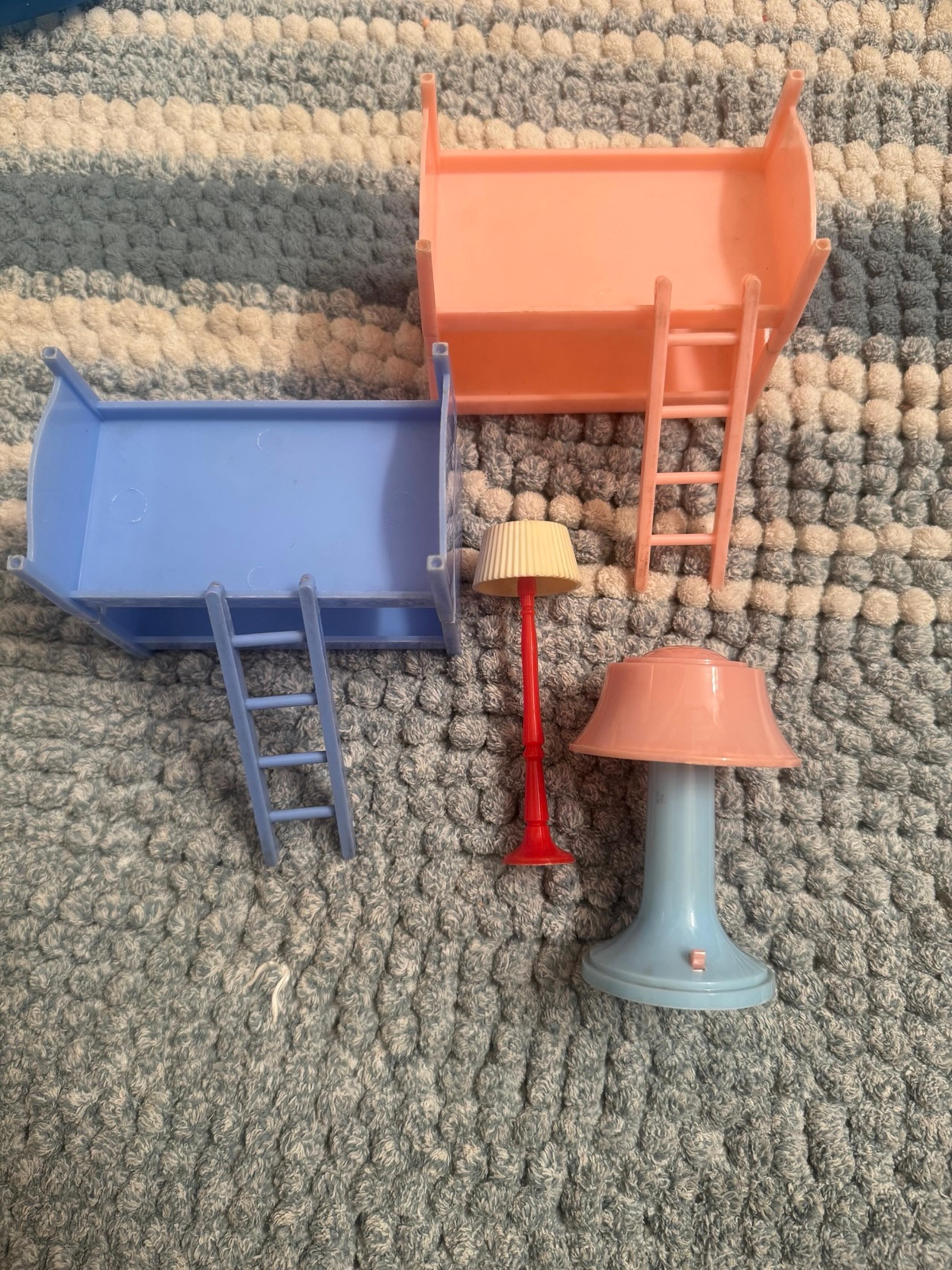 Vintage 1940s Bunk Bed and Lamps Doll House Furniture Set