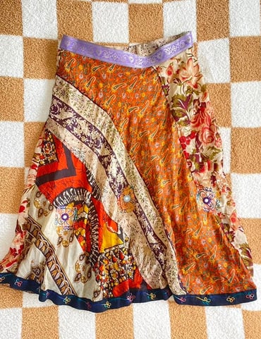 ATMOSPHERE SILK SKIRT BOHEMIAN ABSTRACT HIPPY PATCHWORK COLORFUL