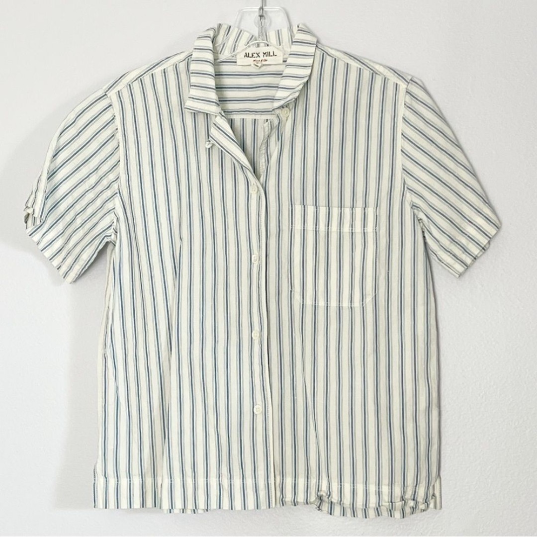 Alex Mill Ticking Stripe Cotton & Linen Maddie Camp Shirt - XSmall