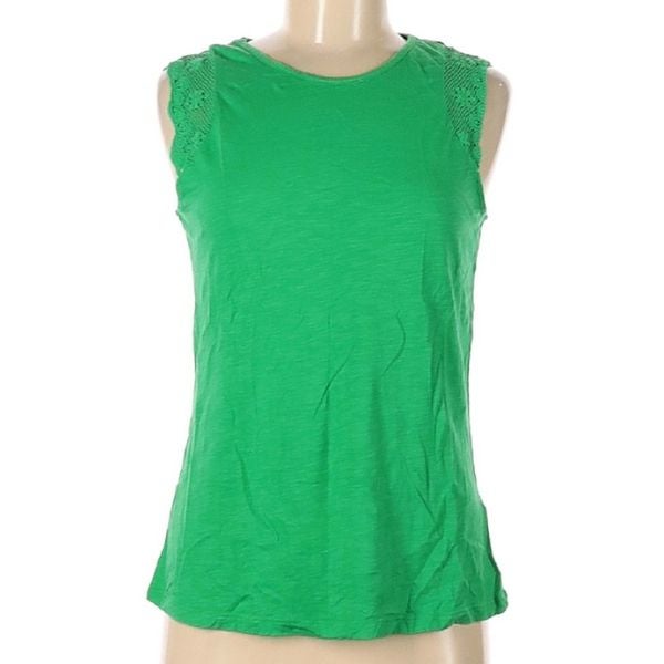 NWT Lauren Ralph Lauren Green Sleeveless Blouse Embroidery Detail Crew Neck XL