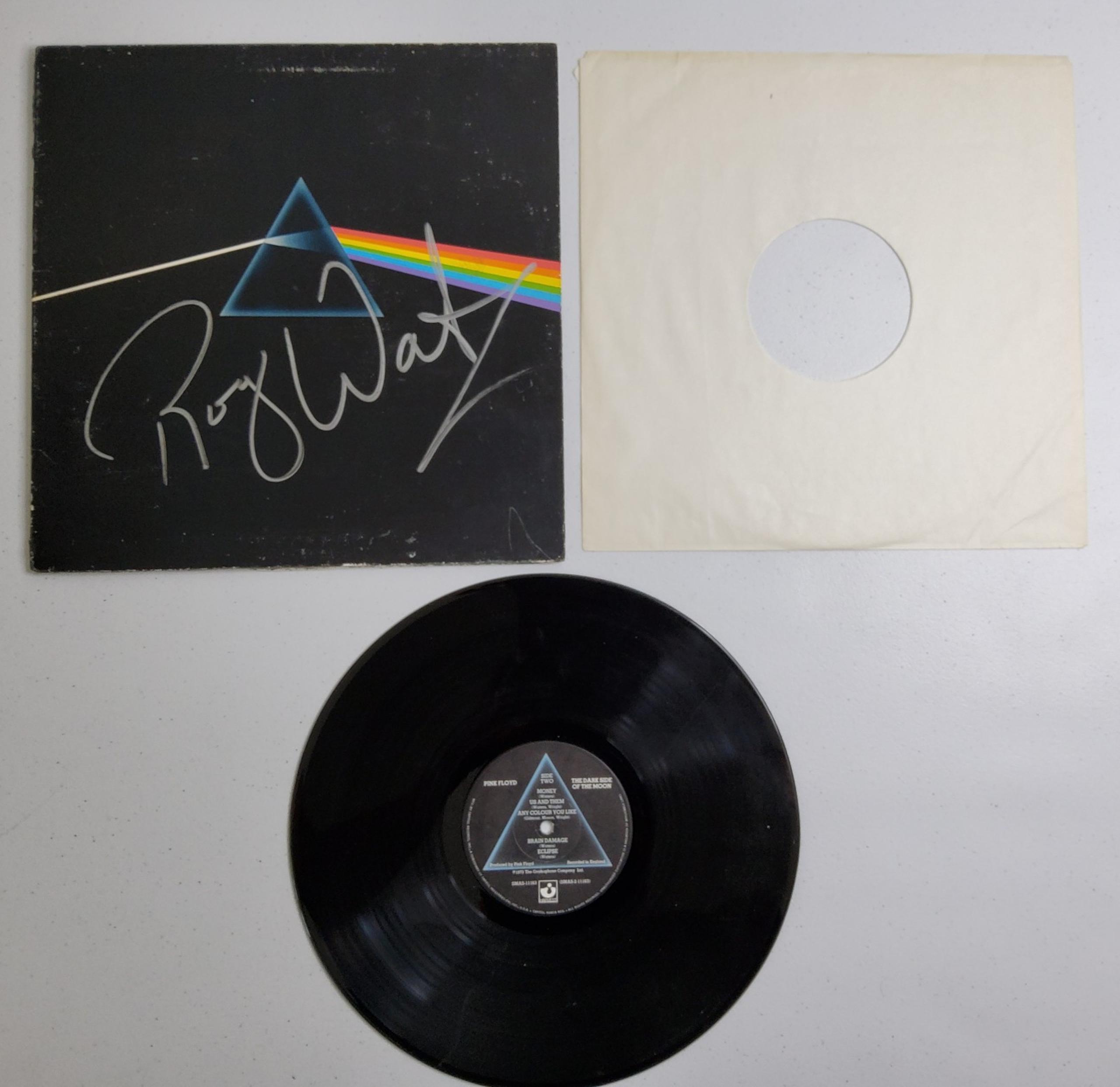 Roger Waters Signed Pink Floyd Autograph Album Dark Side of the Moon Vinyl Proof