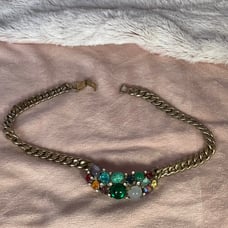 Rare book piece pegasus coro chunky statement cabochon rhinestone chain Necklace
