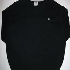 Mens Lacoste Black V-neck Long Sleeve Cotton Pullover Sweater Size 6