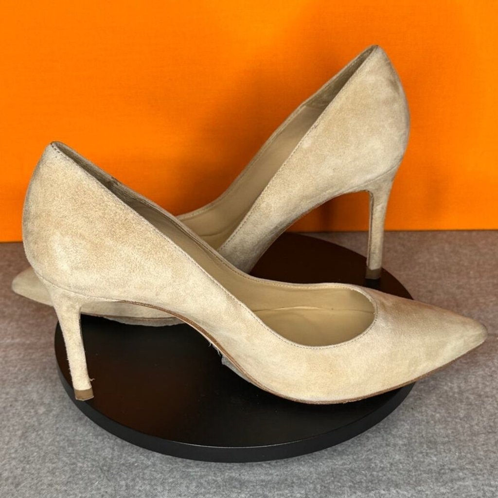 L'Agence Eloise Praline Nude Suede Pointed Toe Pump Size EU 38.5 8.5