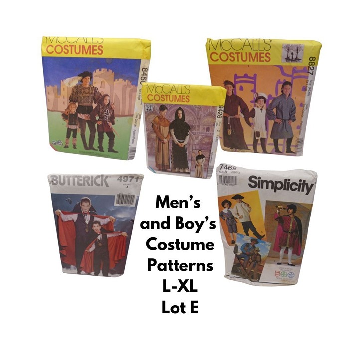 Costumes for Halloween or Ren Faire for Men and Kids Patterns (5) Lot E UNCUT