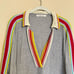 Free People Feeling Magical Grey Red Yellow Striped Crochet Collar Slouchy Top S