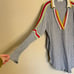 Free People Feeling Magical Grey Red Yellow Striped Crochet Collar Slouchy Top S