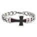 Stainless Steel Polished with Black Carbon Fiber Inlay Cross 8.5 inch Bracelet