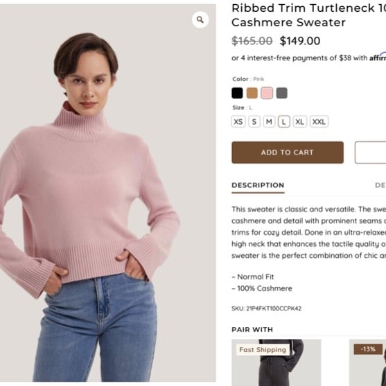 Gentle Herd Ribbed Trim Turtleneck 100% Cashmere Sweater BNWT