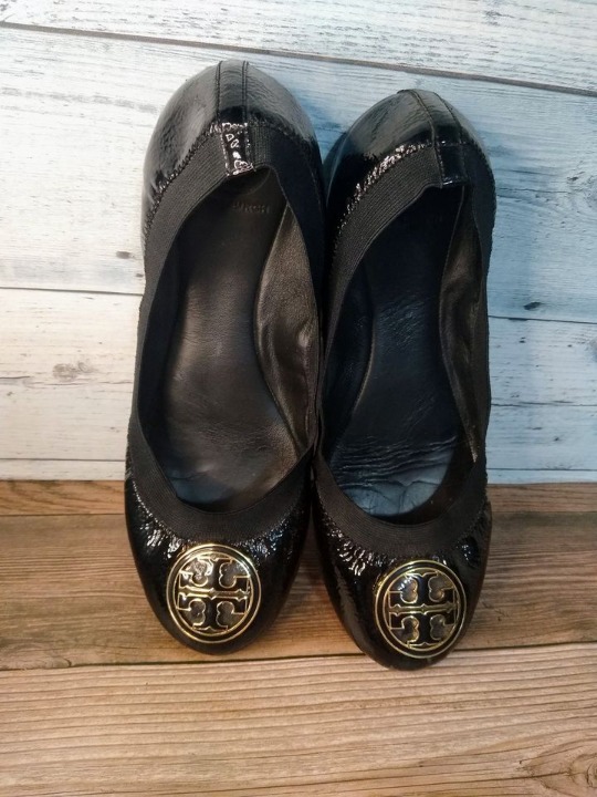 Tory Burch Caroline Black Patent Ballet Flat Shoes Size 10M Women's
