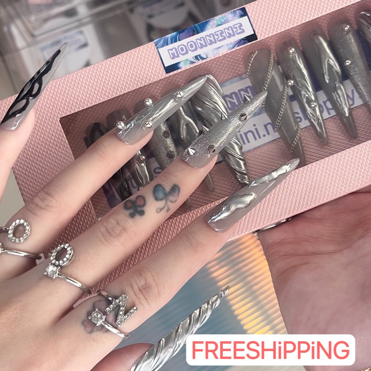 FREESHiPPiNG/MOONNiNi handmade XL press on nails w/toolkit - N37