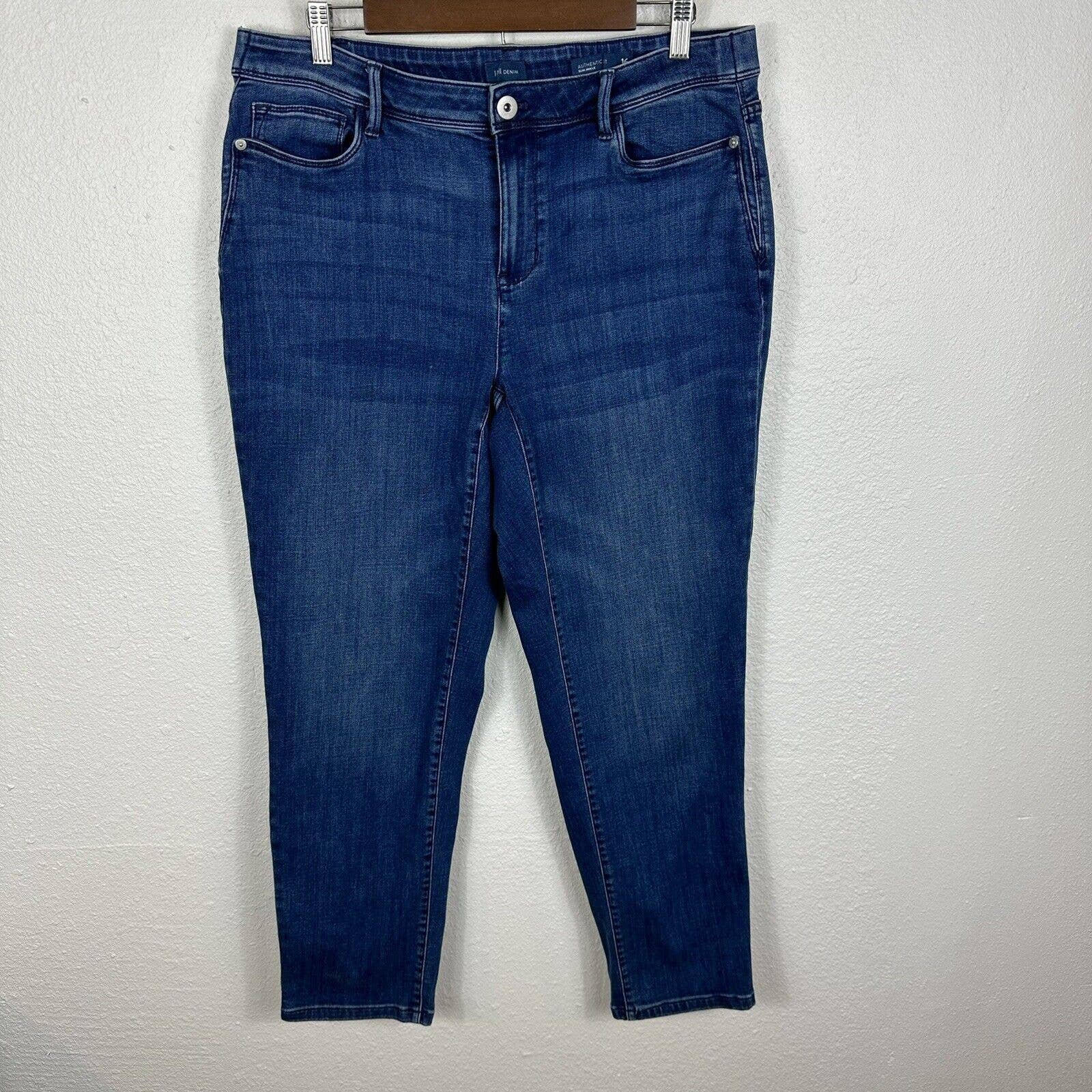 J JILL Authentic Fit Slim Ankle High Rise Denim Blue Jeans SIZE 16