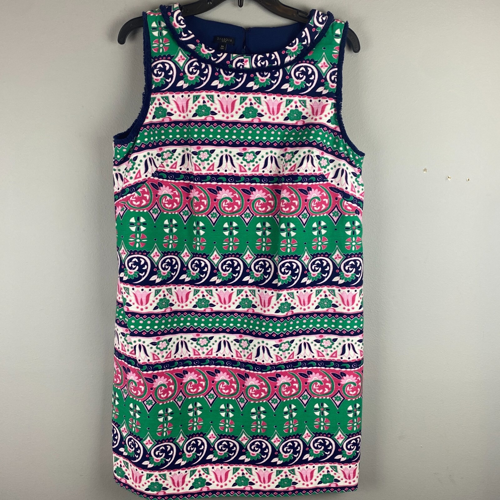Talbots dress 16 Petite sheath bright Colorful Floral vibrant retro Preppy Artsy