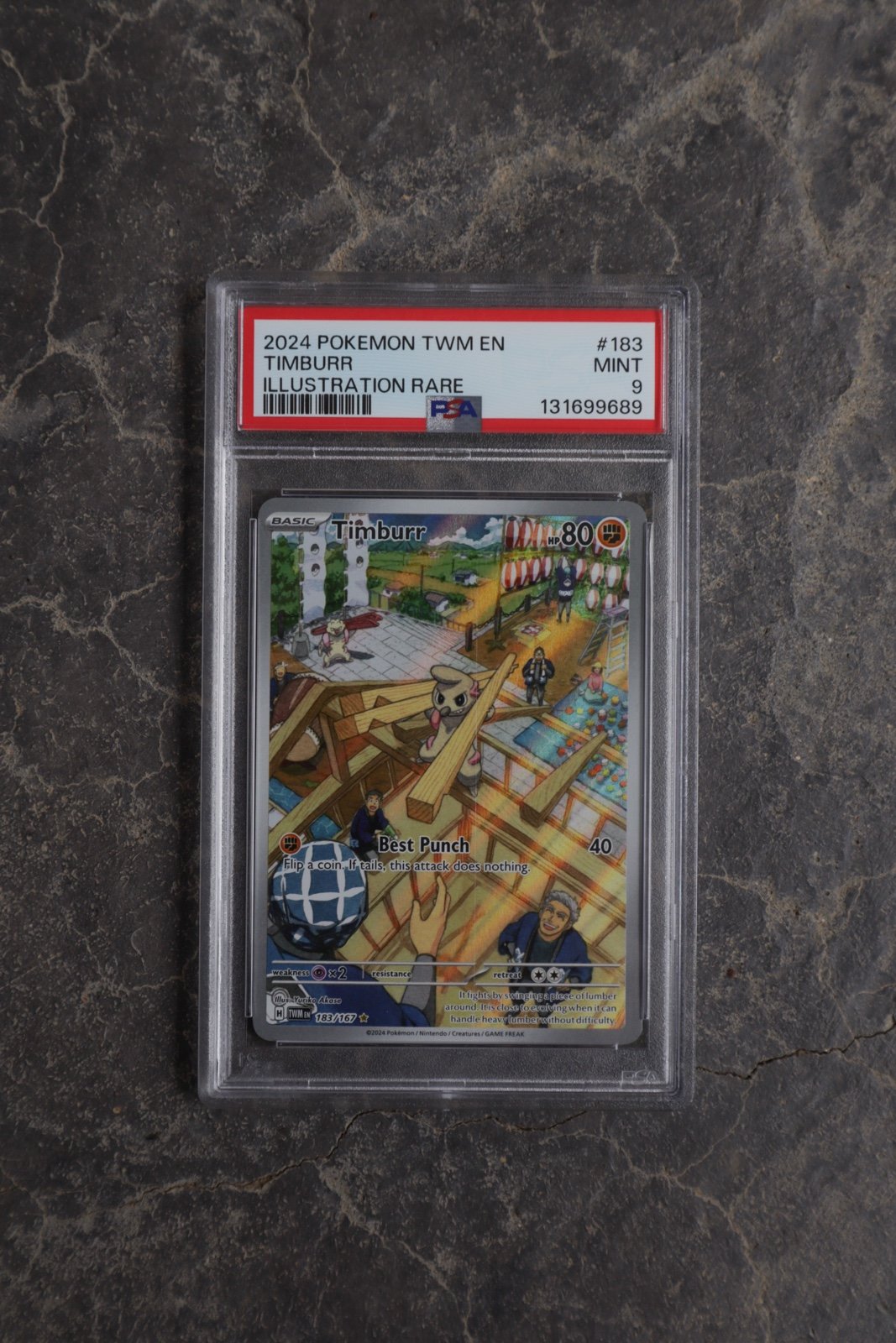Timburr PSA 9 • Twilight Masquerade Illustration Rare • Pokémon Graded Slab Full