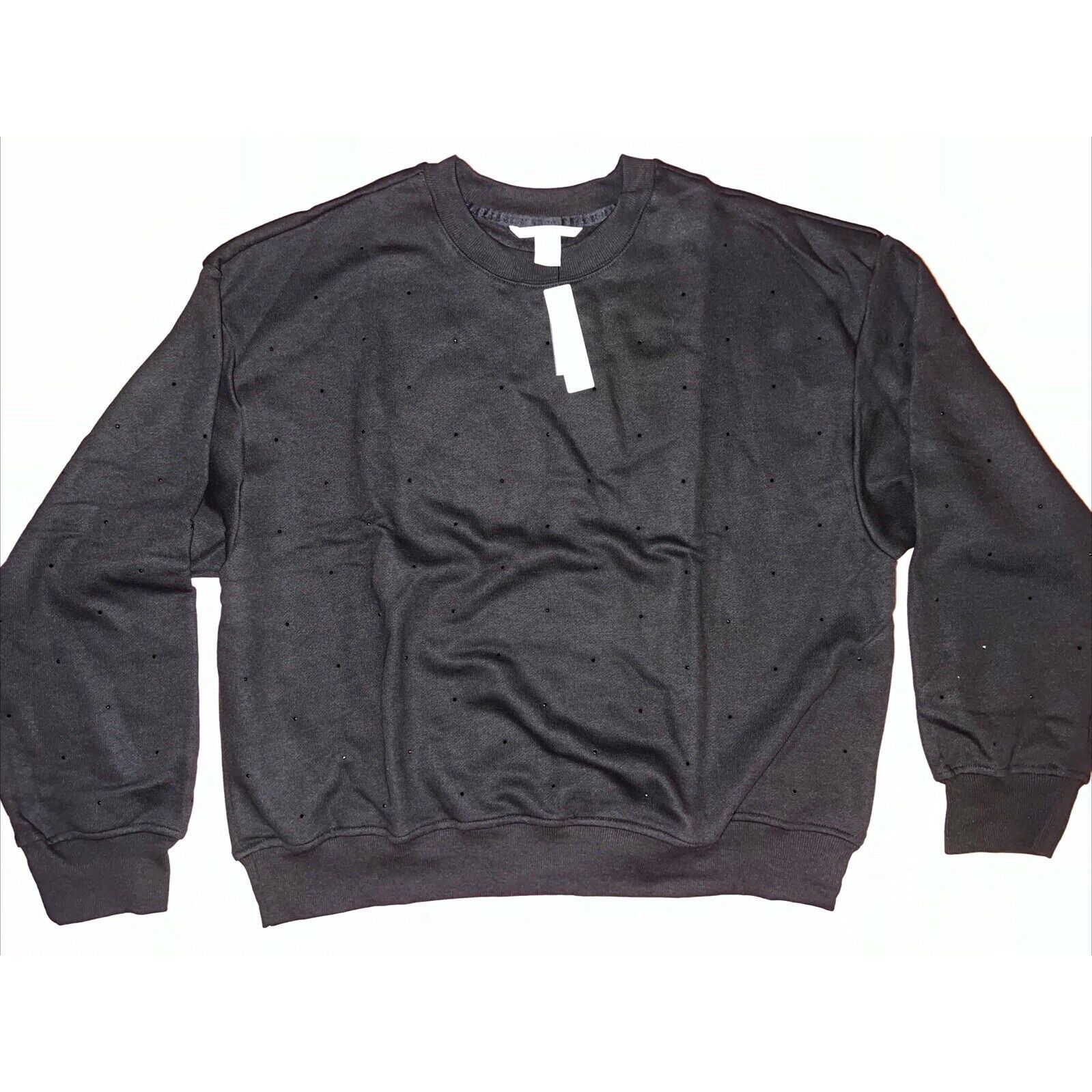 NWT Victoria's Secret M Crewneck BLACK crystallized COTTON FLEECE