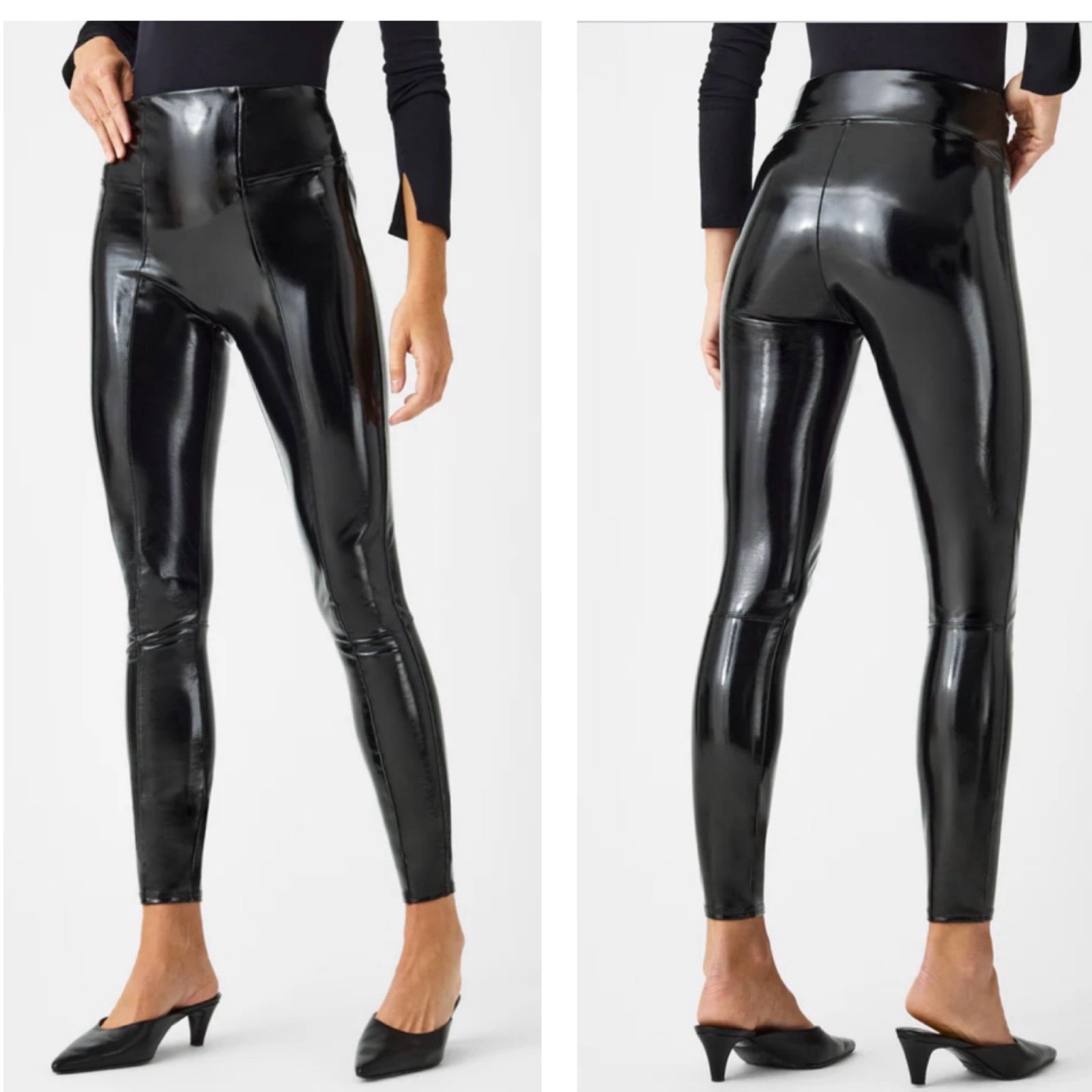 SPANX Faux Leather Patent Leggings in Black Size Medium