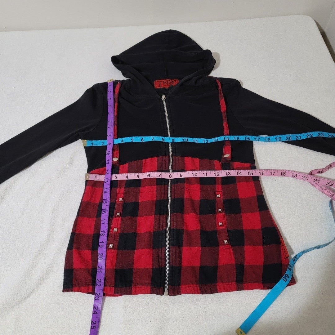 Vintage Tripp Nyc shops hoodie plaid studded straps black red y2k large