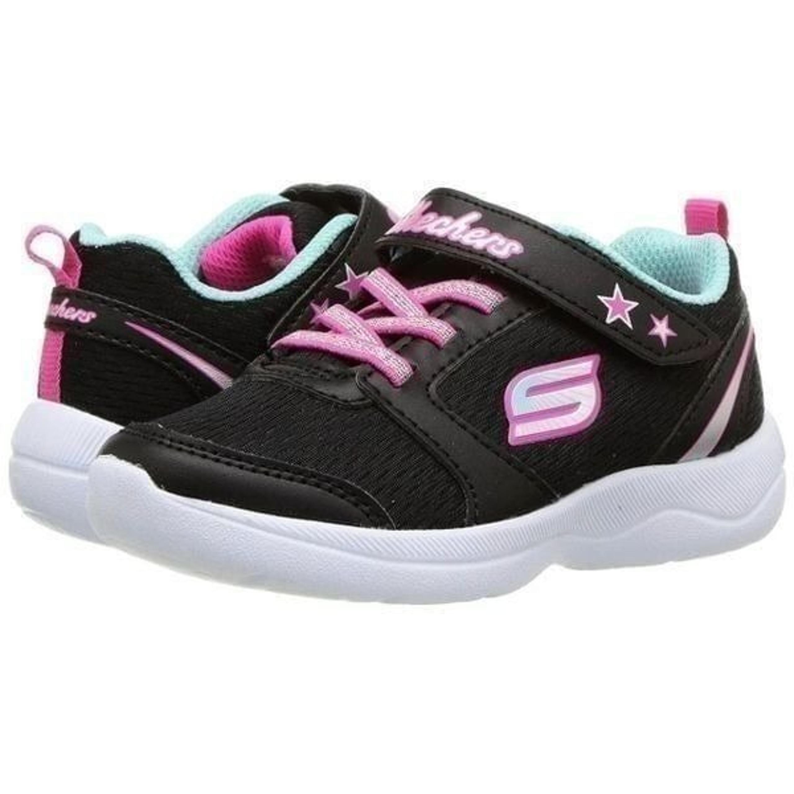 Children’s Black Pink & Mint Green Sketchers Sneakers Slip on Velcro size 5