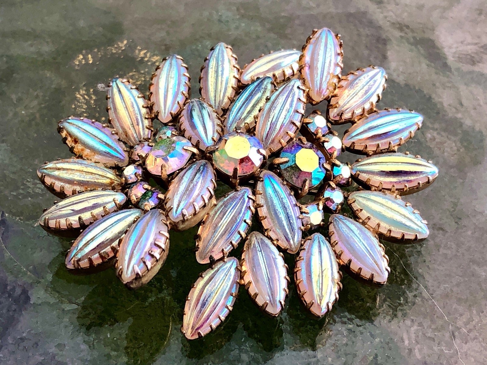 Vtg Juliana Fruit Salad Iridescent AB Melon Glass Rhinestone Brooch Pin