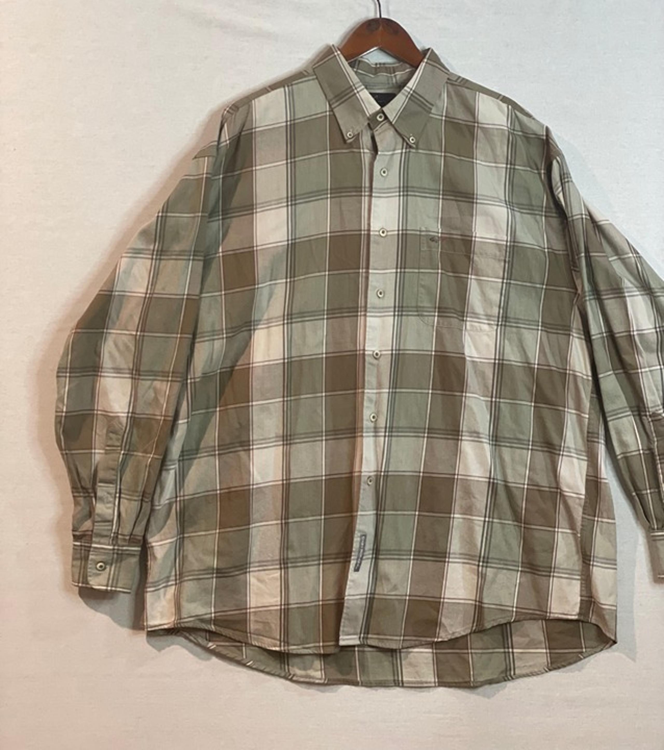 Greg Norman Men’s Shirt Green Tan Plaid Button Down Long Sleeve Size XL