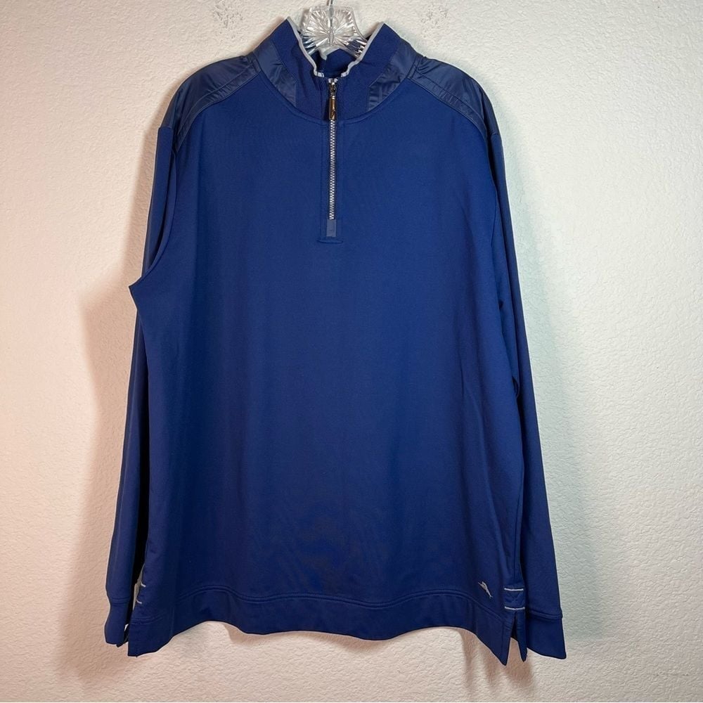 Tommy Bahama Blue Quarter Zip Mock Neck Pullover Sweater Men's Size XL