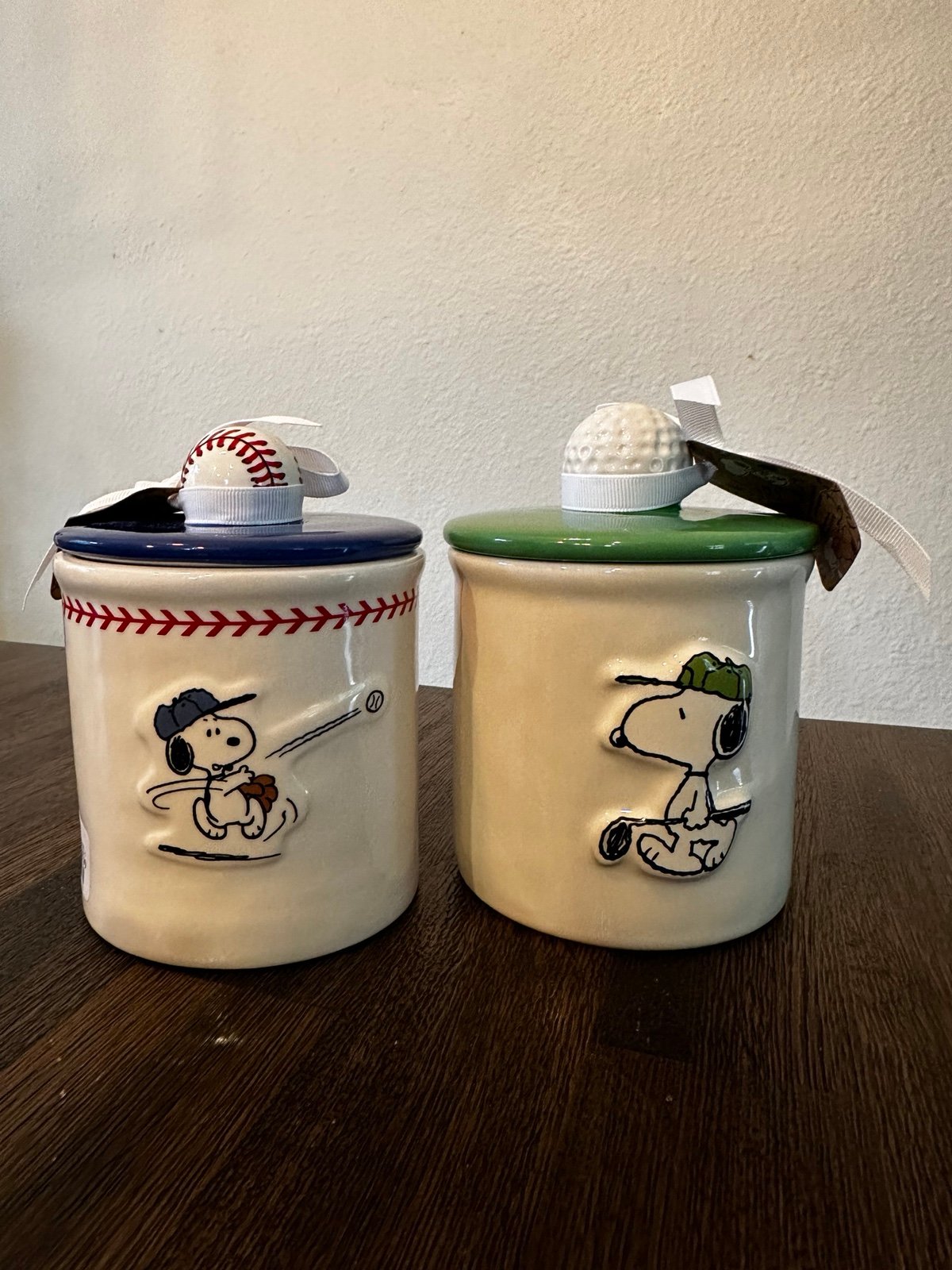 Rae Dunn x peanuts TEE TIME and PLAY BALL mini canisters NWT NEW RELEASE