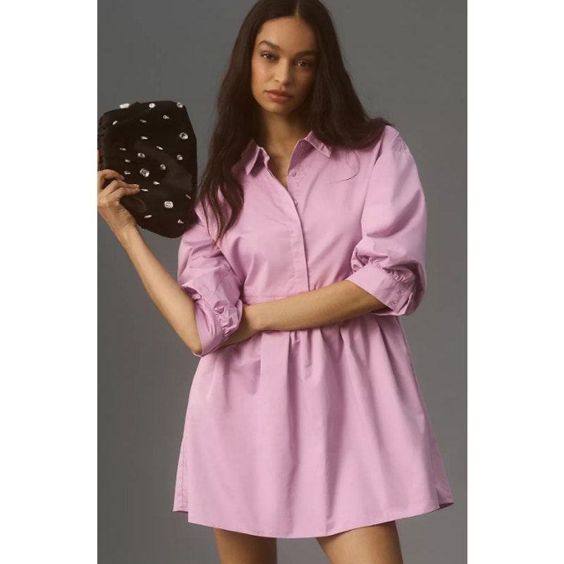 Anthropologie ENGLISH FACTORY Puff-Sleeve Mini Shirt Dress in Lilac M NWT 148