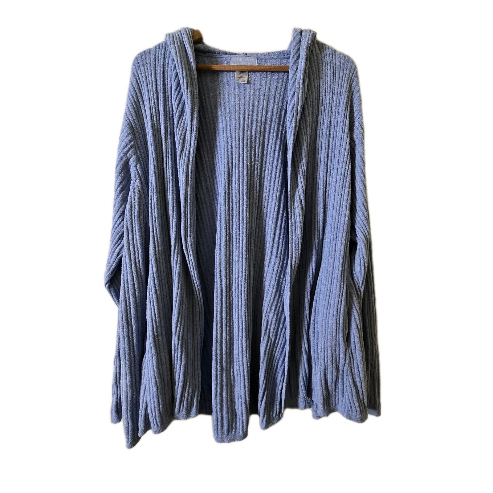 Barefoot Dreams Cozy Chic Ultra Lite Knit Hooded Blue Cardigan Sweater 3X
