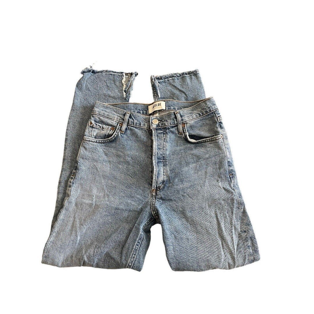 AGOLDE Jeans Women's 24 Blue Nico High Rise Slim Chronicle Chew Hem Stretch