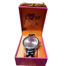 Betsey Johnson Watch Women's Black With Roses And Gold Accent Holiday-Christmas