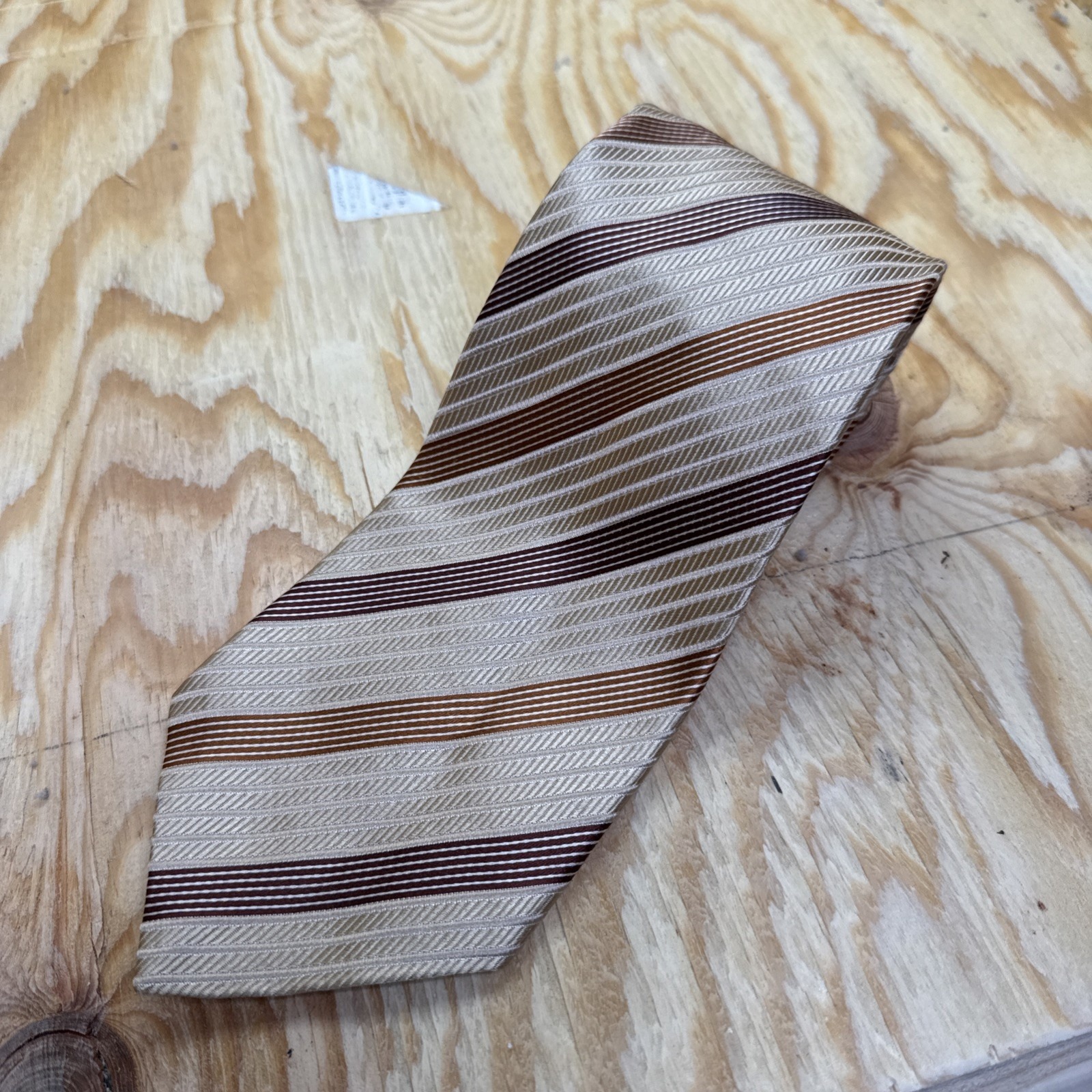 ermenegildo zegna Necktie Brown Beige Regimental Striped Silk Blend Tie Wide