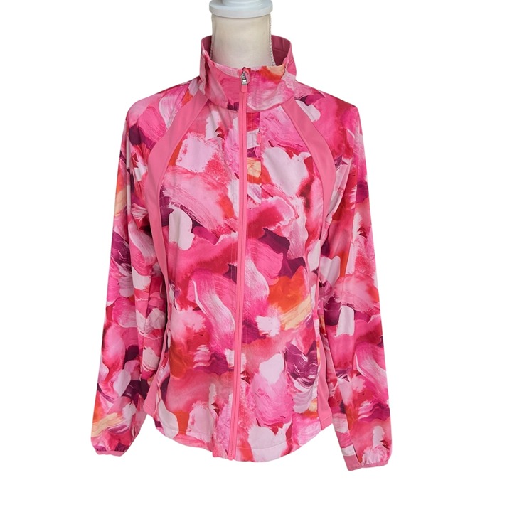 Athleta Run With It Printed Floral Lightweight Jacket Full Zip Pink Size Small