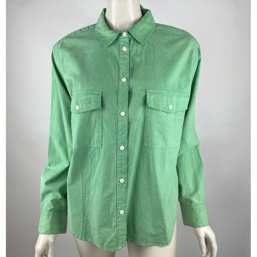J Crew Garment Dyed Chambray Shirt Meadow Women 10 NWT BP627 Pockets Cotton
