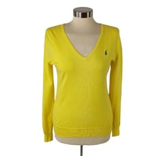 Ralph Lauren Men’s Yellow V-neck Ribbed 100% Pima Cotton Sweater