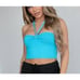 Blue Tic Toc Ribbed Knit Halter Top
