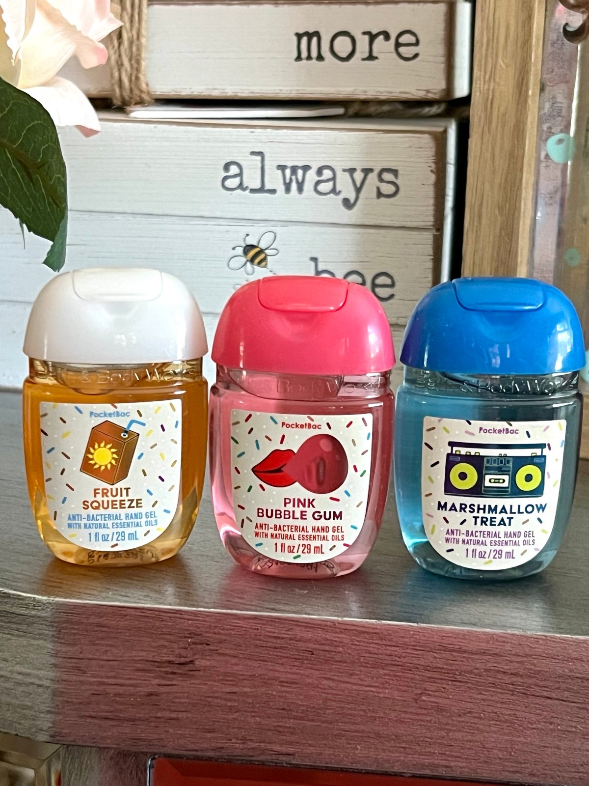 3 Bath and Body Works Fruit Squeeze Pocketbac sanitizer, Pink Bubble Gum