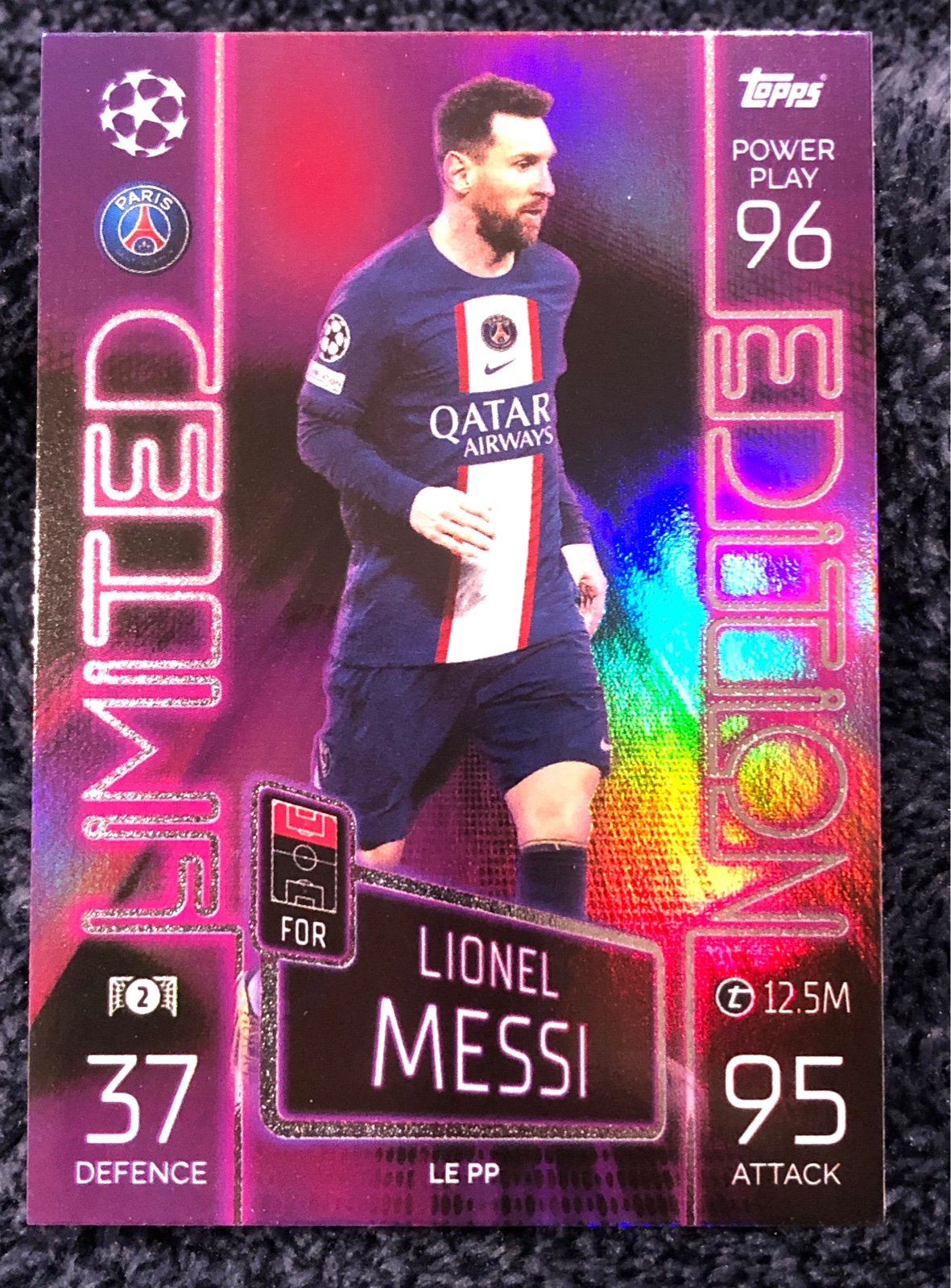 LIONEL MESSI PSG 2022-23 TOPPS MATCH ATTAX PURPLE LIMITED EDITION CARD