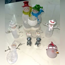 Vintage Frosted Glass Snowman Figurine Bundle Of 7