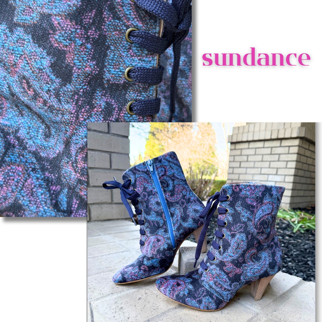 Sundance Ophelia Velvet Paisley LaceUp Boots Boho Gypsy Artsy Festival SteamPunk