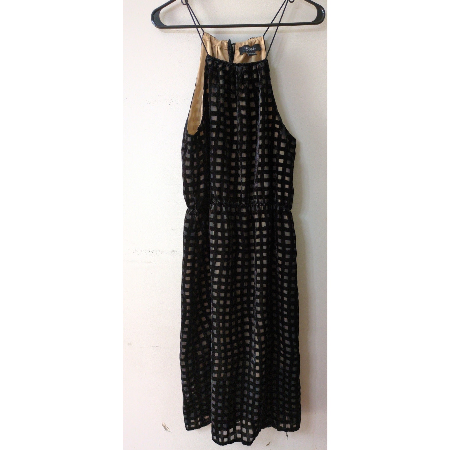 Anthropologie O2Sky Black Charlotte Velvet Sleeveless Dress Tassels Windowpane