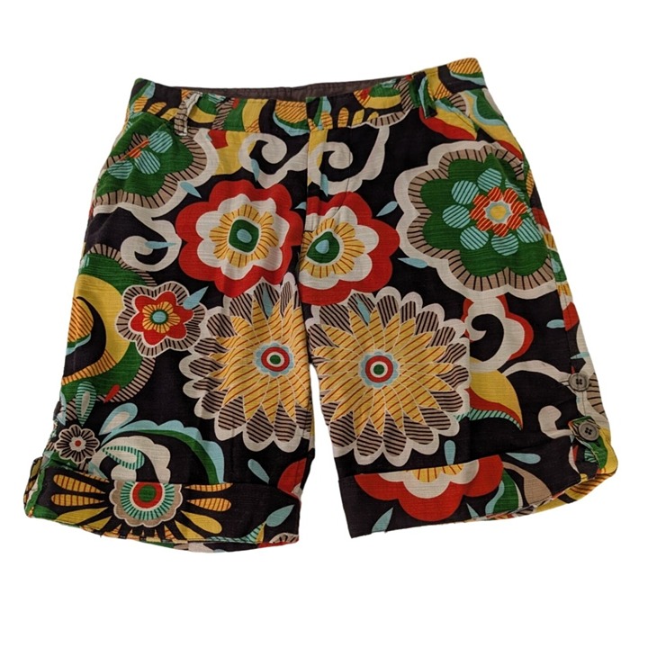 Kavu Floral Bermuda Shorts Womens Size 10 Brown Cotton Retro Casual Outdoor