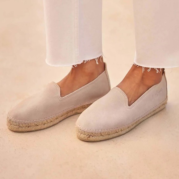 Manebi Suede Flat Espadrilles Hamptons Champagne Beige