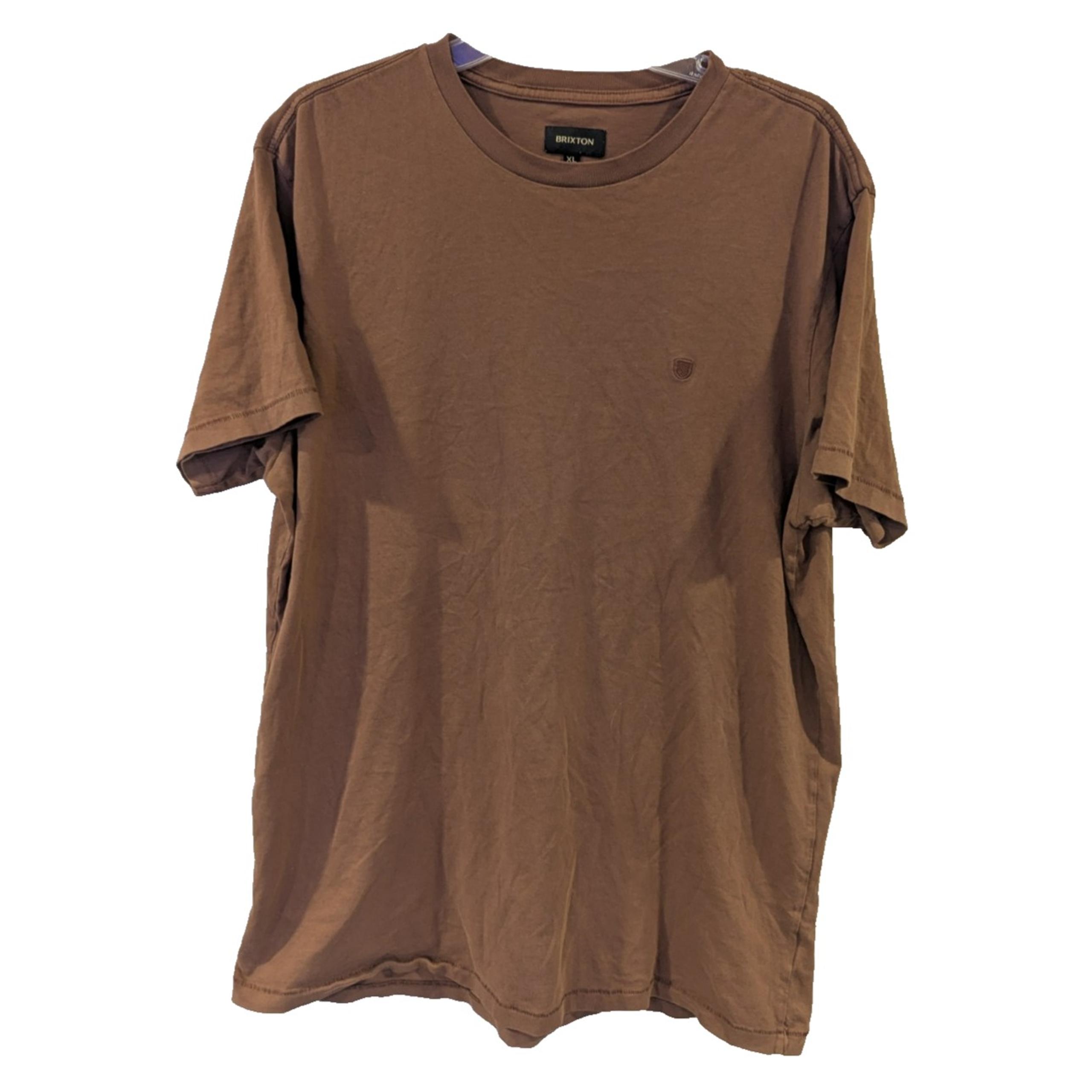 Brixton Mens Short Sleeve T Shirt Brown Surf Skate Beach Embroidered XL