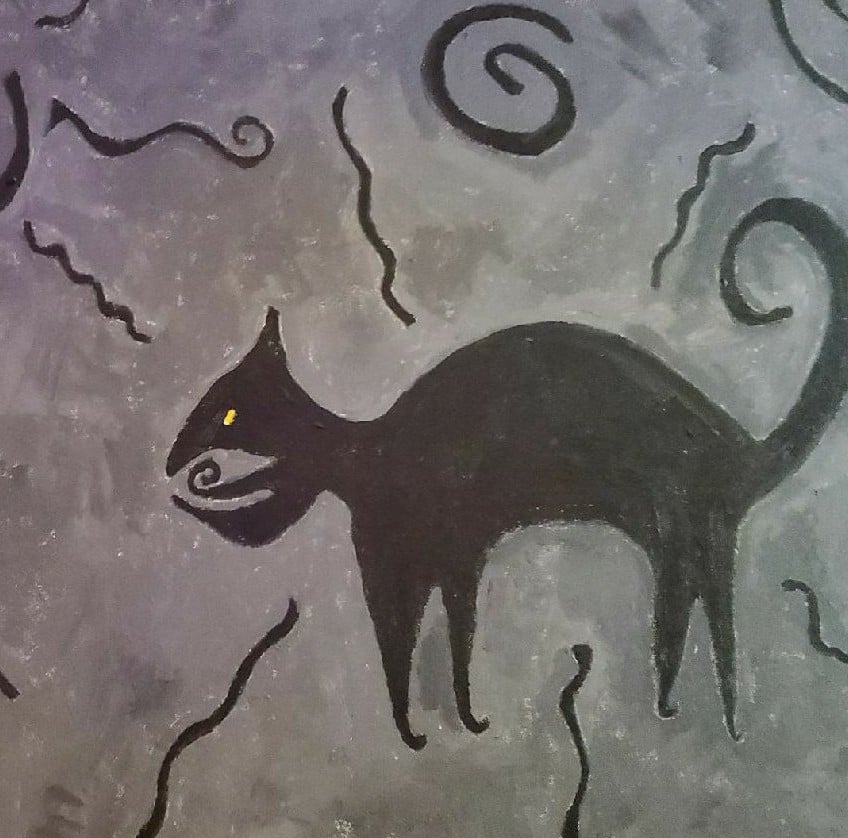 Cat Painting in Gray & Black