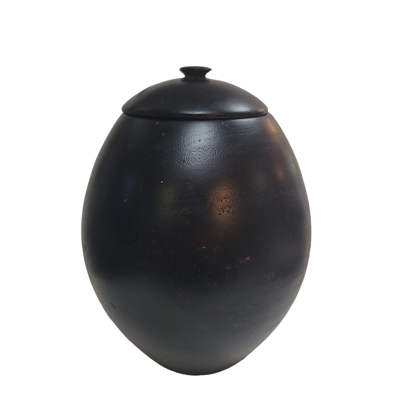 Handmade HAND TURNED urn wood dark egg shape 10 tall with lid URN Biscuit