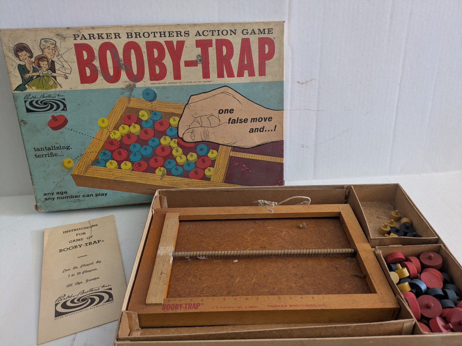 Vintage Booby-Trap Spring Game Parker Brothers 1965 Wooden Trap Game
