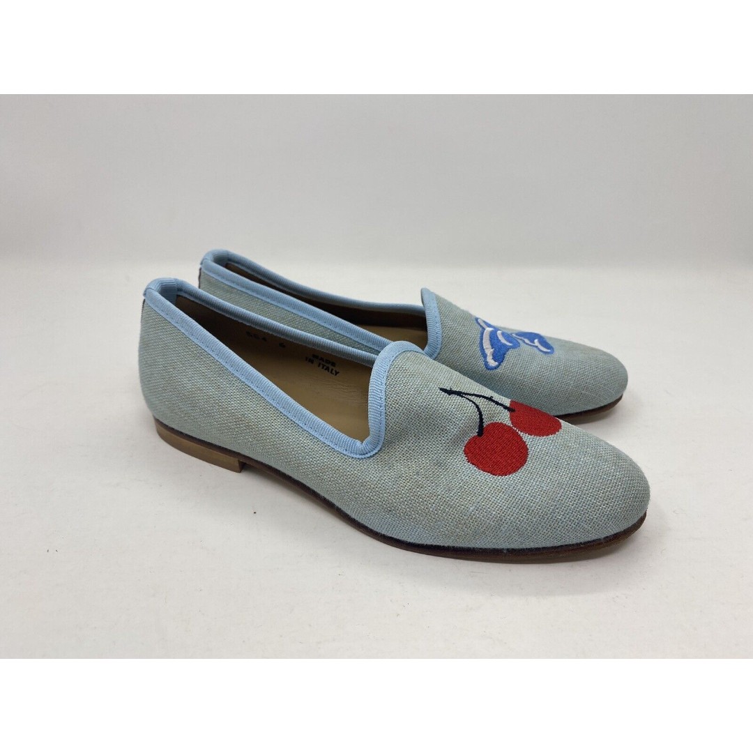 Del Toro Cherry Cloud Blue Linen Slipper Women Sz 6 Style 554 Loafer Flats