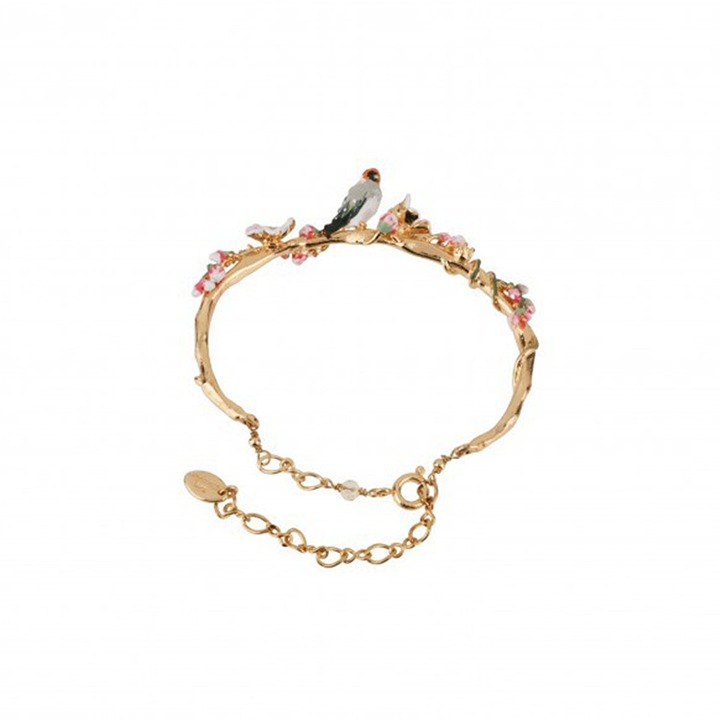 Les Nereides Bird On Cherry Blossom Semi Rigid Bracelet S